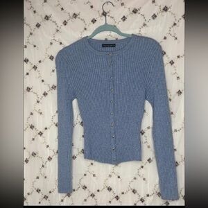 Blue Ribbed Button-Up Cardigan